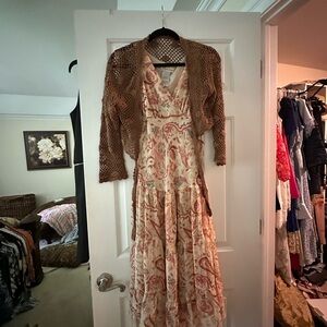 Dressbarn Gold Brown Maxi V-neck Sundress